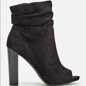 Black peep toe suede booties